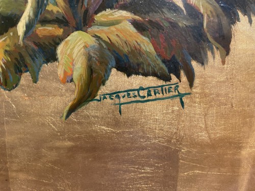 Canards au bord de l'eau sur fond d'or - Jacques Cartier (1907-2001) - Tableaux et dessins Style Art Déco