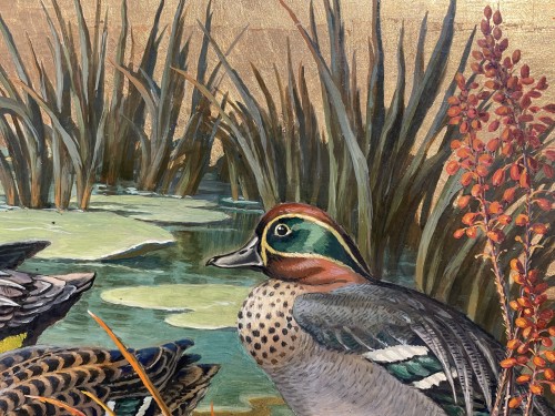 Tableaux et dessins Tableaux du XXe siècle - Canards au bord de l'eau sur fond d'or - Jacques Cartier (1907-2001)