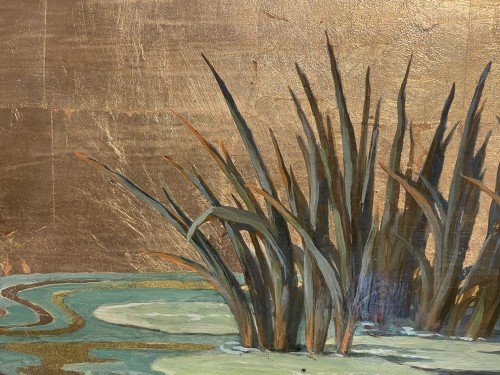 Art Déco - Canards au bord de l'eau sur fond d'or - Jacques Cartier (1907-2001)