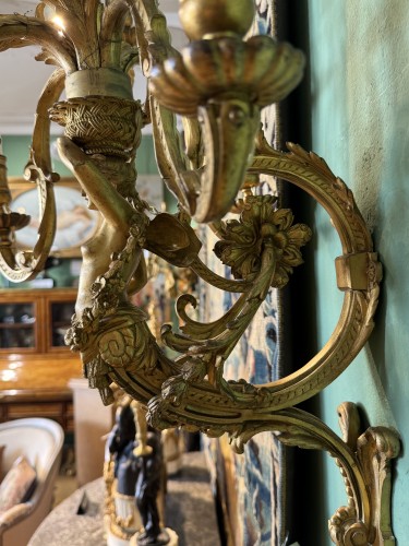 Luminaires Appliques - Paire de grandes appliques en bronze 19e