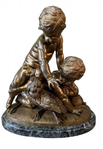 Enfants essayant d'attraper un coq, Bronze fin XIXe début XXe 