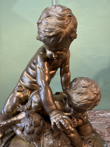 Sculpture Sculpture en Bronze - Enfants essayant d'attraper un coq, Bronze fin XIXe début XXe 