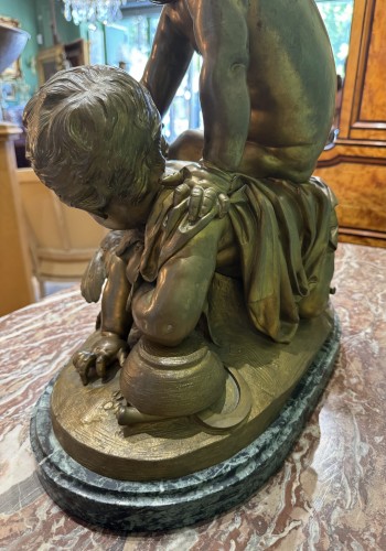 XXe siècle - Enfants essayant d'attraper un coq, Bronze fin XIXe début XXe 