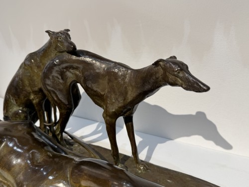 Sculpture Sculpture en Bronze - Diane Chasseresse et ses lévriers - Ary Bitter fonderie Susse Frères