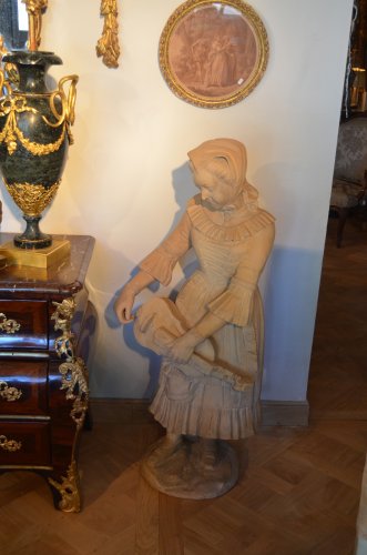 Paire de statues en terre cuite début XIXe siècle - Sculpture Style Directoire