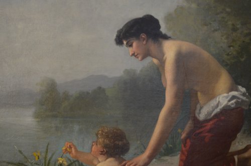 Antiquités - Régnier (1835- 1909) - Femme et enfant au bord d'un étang