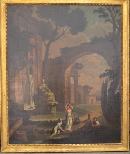 Personnages autour d'une fontaine - XVIIIe siècle dans le goût d'Hubert Robert