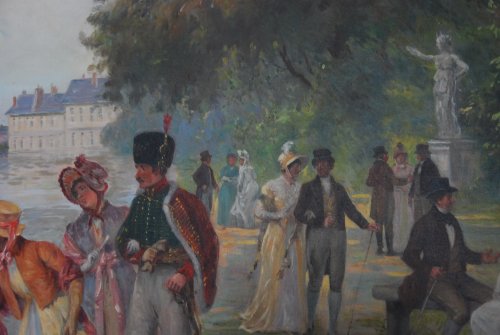 Tableaux et dessins Tableaux XIXe siècle - Scène de parc - Signé" Roquebrune"