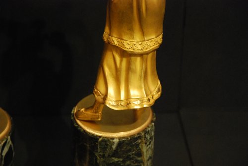 Antiquités - Paire de statues en bronze doré d'époque Empire