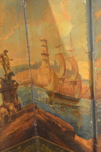 XIXe siècle - Paravent représentant l'entrée du port de Marseille, XIXe siècle