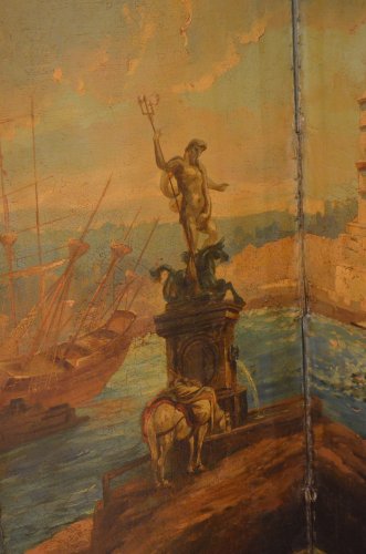 Paravent représentant l'entrée du port de Marseille, XIXe siècle - Restauration - Charles X