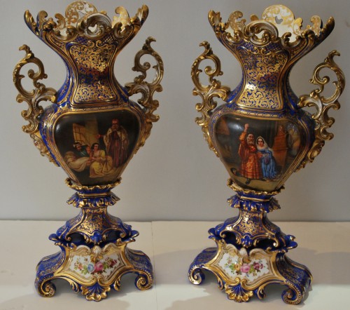 Paire de vases en porcelaine de Paris - Céramiques, Porcelaines Style Napoléon III