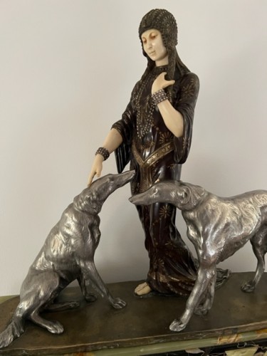 Sculpture Sculpture en Bronze - Femme aux lévriers - Louis Riché (1877-1949) 