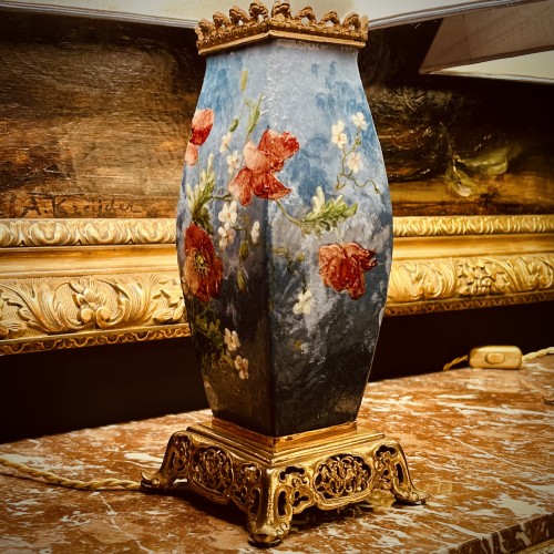 Pair of ceramic lamps with enameled floral decoration, Second Empire period - Lighting Style Napoléon III