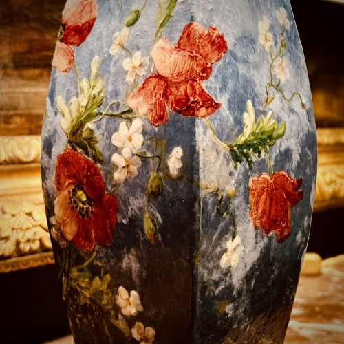 Luminaires Lampe - Paire de lampes en céramique à décor floral émaillé, époque Second Empire