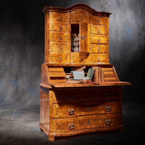 18th century walnut inlaid scriban cabinet - Furniture Style Louis XIV