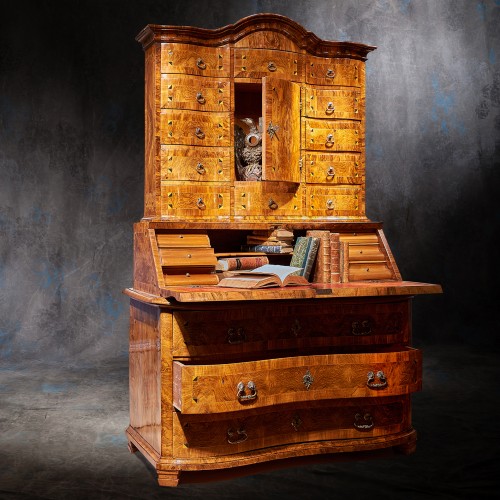 18th century walnut inlaid scriban cabinet - Louis XIV