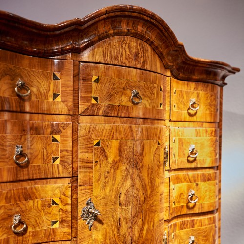 Louis XIV - 18th century walnut inlaid scriban cabinet