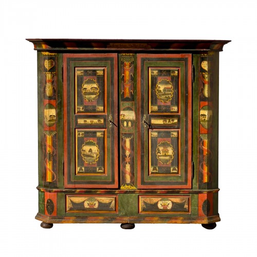 Popular Art Polychrome Wardrobe Dated 1827