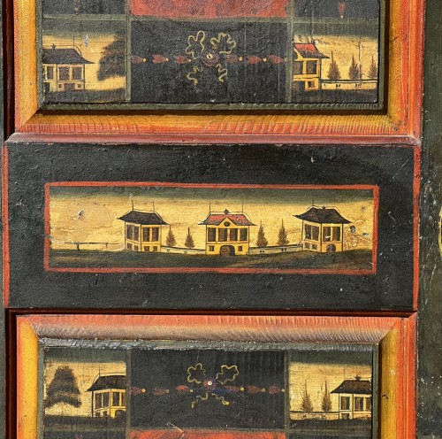 Antiquités - Armoire polychrome Art populaire datée 1827
