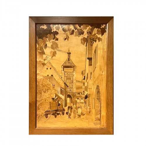 Large Alsace Harvest Marquetry Work from Spindler