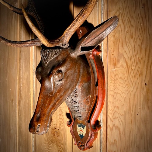 Curiosities  - Carved WoodDeer Head - 1!18th century  Swiss Alps