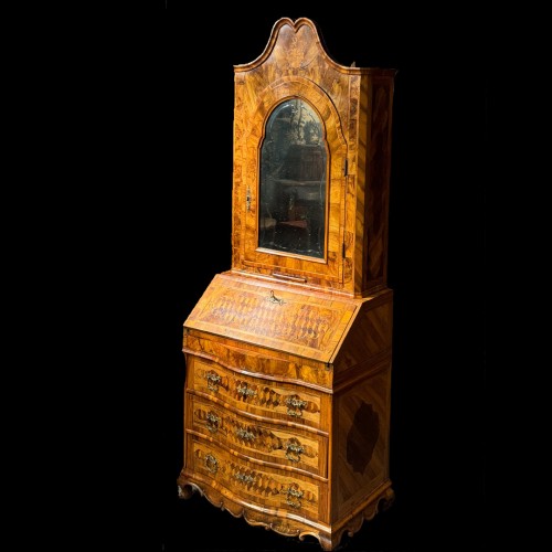 Scriban marqueté 18e Italie, miroir de Venise - Mobilier Style Louis XVI