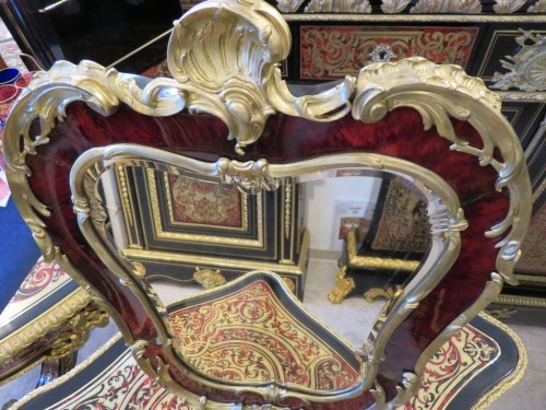 Miroirs, Trumeaux  - Miroir Napoléon III avec cadre en marqueterie Boulle