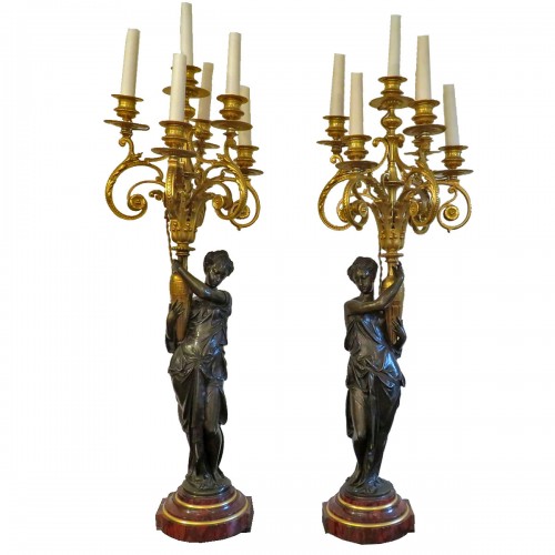  Pair of Napoléon III  Bronze Candelabra Diane de Gabies 