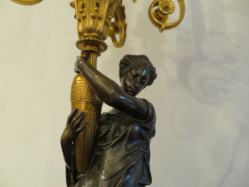 19th century -  Pair of Napoléon III  Bronze Candelabra Diane de Gabies 
