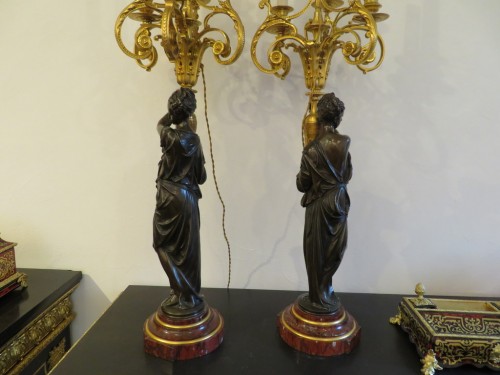 Napoléon III -  Pair of Napoléon III  Bronze Candelabra Diane de Gabies 