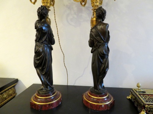 Antiquités -  Pair of Napoléon III  Bronze Candelabra Diane de Gabies 