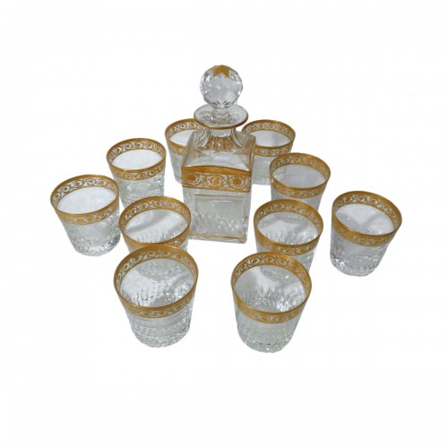 whiskey set in crystal of saint louis thistle gold model stamped
