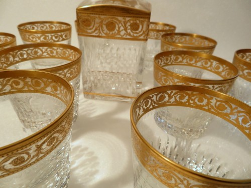 Antiquités - Service à whisky en cristal de saint louis modèle thistle or signé