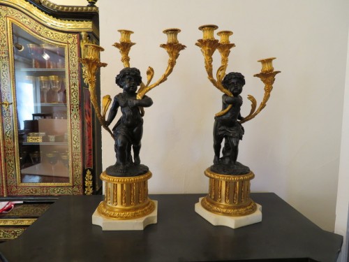 Paire de candélabres en bronze doré début XXe - Luminaires Style Napoléon III