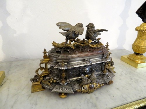 Antiquités - Jules Moigniez (1835-1894) - Boite en bronze doré et argenté d'époque Napoléon III