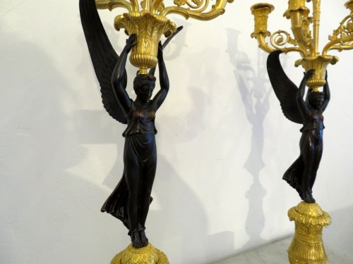 Paire de candelabre en bronze doré Empire - Luminaires Style Empire