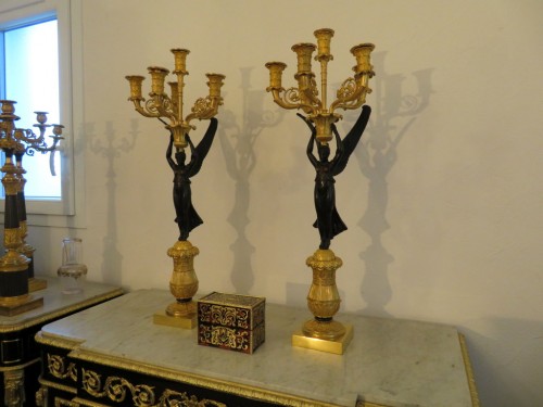 Paire de candelabre en bronze doré Empire - Antiquités Biau