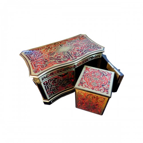 stamped TAHAN Tea Caddy in Boulle marquetry Napoleon III period 19th