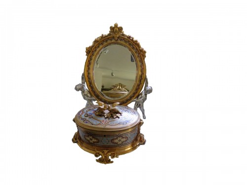 Maison Alphonse Giroux - Mirror and Jewelry box in enamel Napoléon III