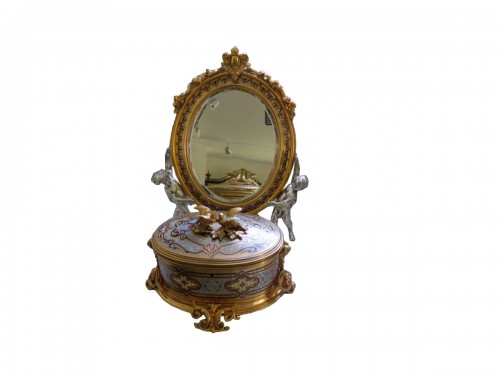 Maison Alphonse Giroux - Mirror and Jewelry box in enamel Napoléon III