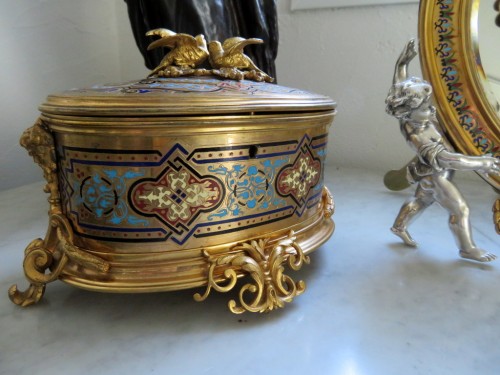 Objet de décoration  - Maison Alphonse Giroux - Miroir et Boite en cloisonné marqueterie Boulle Epoque Napoléon III