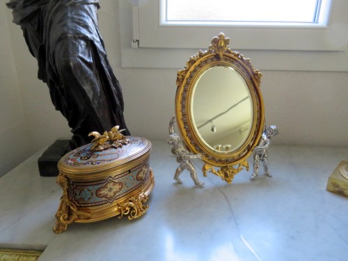 19th century - Maison Alphonse Giroux - Mirror and Jewelry box in enamel Napoléon III