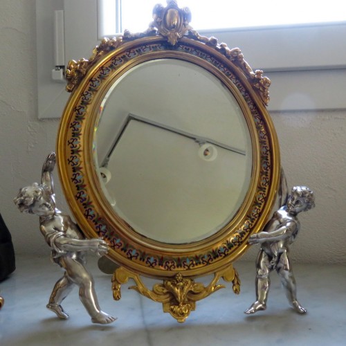 Antiquités - Maison Alphonse Giroux - Mirror and Jewelry box in enamel Napoléon III