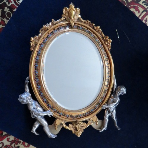 Antiquités - Maison Alphonse Giroux - Mirror and Jewelry box in enamel Napoléon III