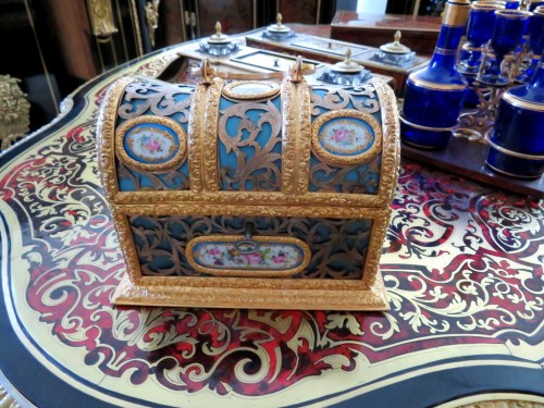 A late  19th century Bronze and porcelain Jewelry Box - Objects of Vertu Style Napoléon III
