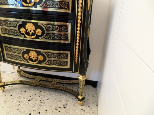 Commode à trois tiroirs en marqueterie Boulle époque Napoléon III - Mobilier Style Napoléon III