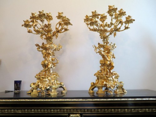 Henri PICARD - Pair of Candelabra golden Bronze in Napoléon III period - 