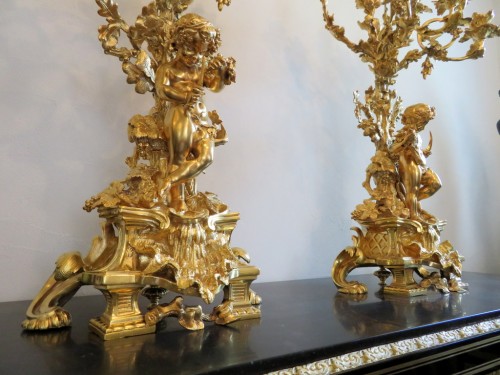 Napoléon III - Henri PICARD - Pair of Candelabra golden Bronze in Napoléon III period