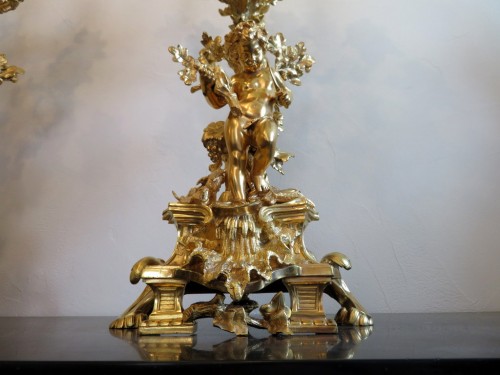 Antiquités - Henri PICARD - Pair of Candelabra golden Bronze in Napoléon III period